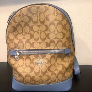 Coach Kenley Backpack Khaki & Marble Blue Signature Canvas & Leather